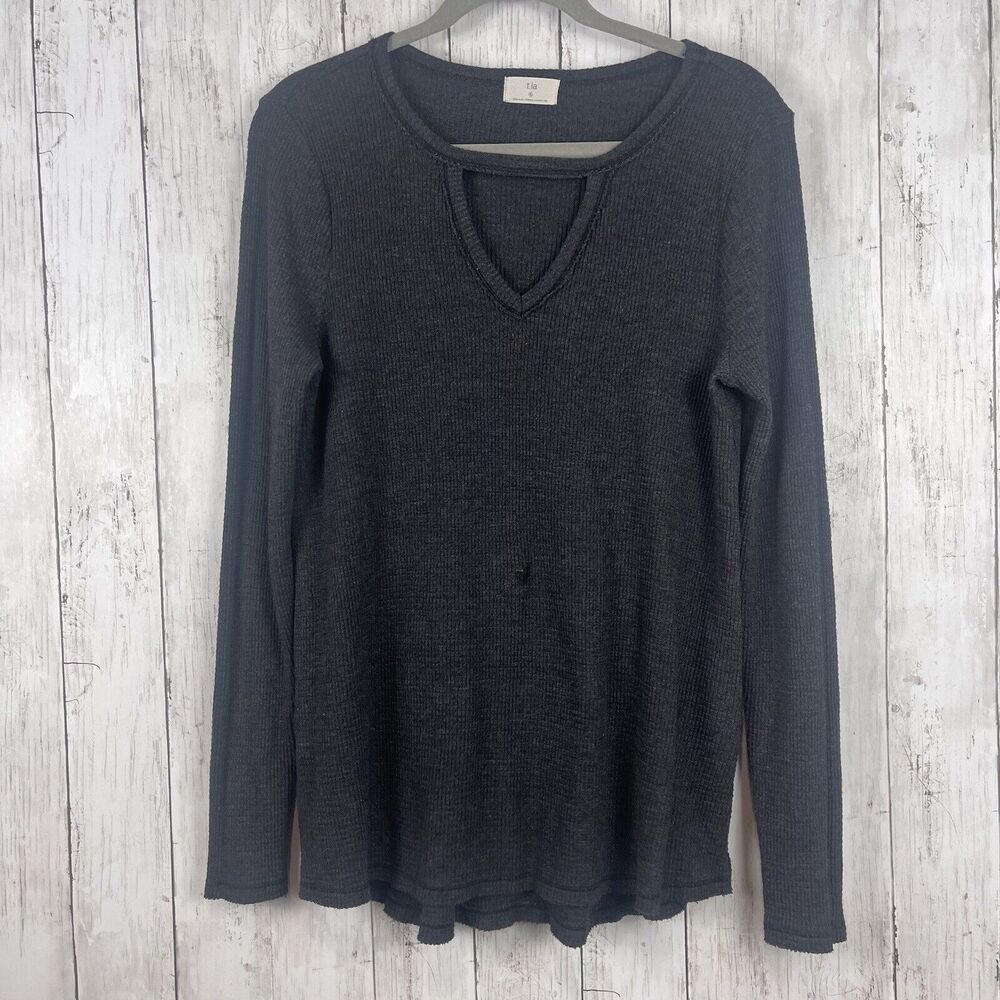t.la Anthropologie Top Women Small Gray Waffle Knit Thermal Keyhole Tunic Casual
